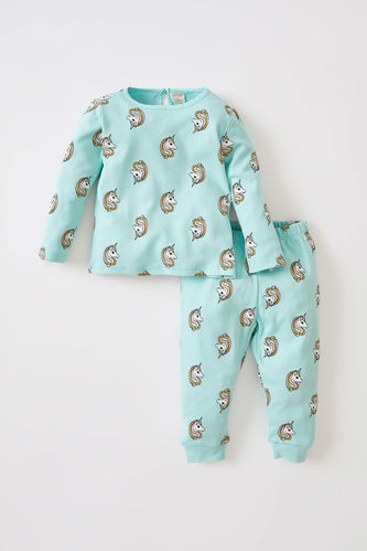 Kız Bebek Unicorn Desenli Uzun Kollu Pamuklu Pijama Takımı