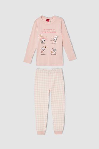 Kız Çocuk Snoopy Pamuklu Uzun Kollu Pijama Takım
