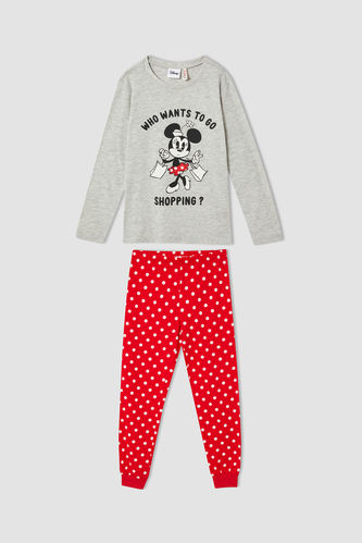Kız Çocuk Minnie Mouse Pamuklu Uzun Kollu Pijama Takım