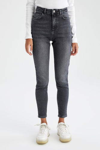Pantalon en jean skinny vintage délavé à taille haute