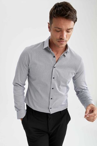 Modern Fit Italian Collar Patterned Long Sleeve Shirt