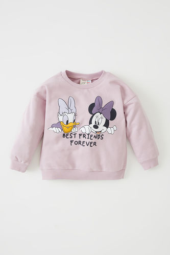 Kız Bebek Mickey & Minnie Lisanslı Regular Fit İçi Yumuşak Tüylü Sweatshirt