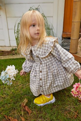 Kız Bebek Regular Fit Kareli Uzun Kollu Flanel Elbise