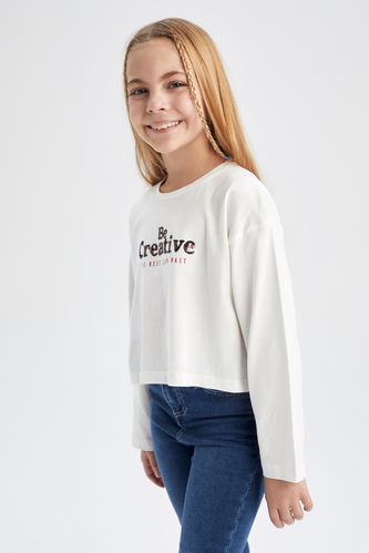 Girl Long Sleeve Printed Crop T-Shirt