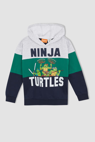 Erkek Çocuk Ninja Turtles Lisanslı Relax Fit Kapüşonlu İnce Sweatshirt Kumaşı Sweatshirt