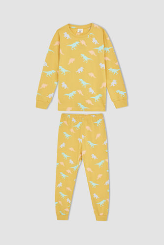 Erkek Çocuk Dinozor Baskılı Pamuklu Uzun Kollu Pijama Takımı