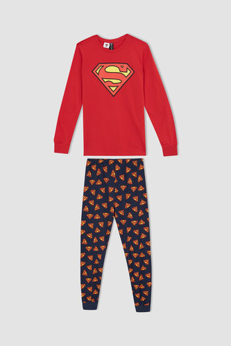Erkek Çocuk Süperman Lisanslı Pamuklu Uzun Kollu Pijama Takım