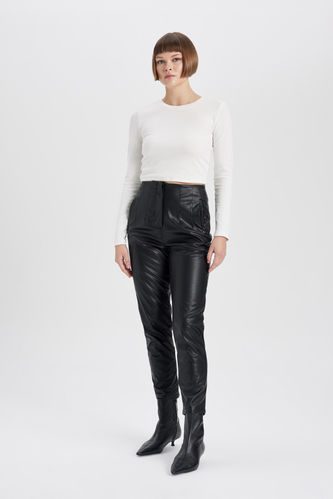 Slim Fit Faux Leather Trousers