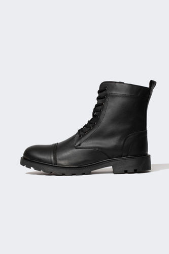 Faux Leather Serrated Sole Boots