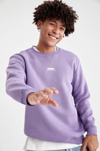Regular Fit Crew Neck Slogan Patterned Long Sleeve Sweatshirt