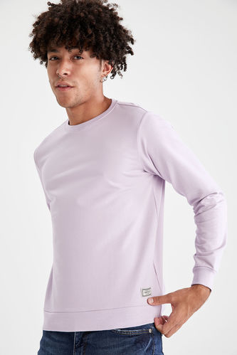 Sweat-shirt basique en coton à col rond et coupe régulière