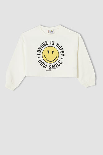 Girl Smiley License Crop Sweat Shirt