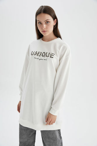 Long Sleeve Letter Patterned Sweat Tunic