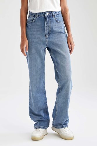 Bootcut Fit Yüksek Bel Yıkamalı Jean %100 Pamuk Pantolon