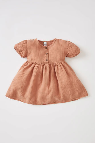 Kız Bebek Regular Fit Kısa Kollu Muslin Elbise