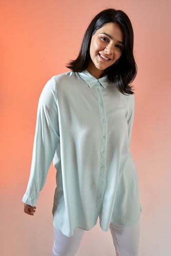 Basic Relax Fit Long Sleeve Woven Tunic Shirt