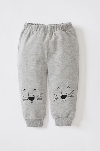 Cat Print Shirred Sweatpants