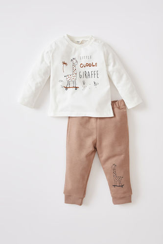 Regular Fit Long Sleeve Giraffe Print Sweatshirt & Sweatpants Set