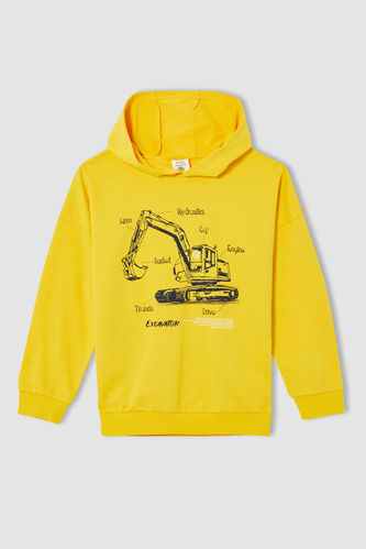Erkek Çocuk Relax İş Makinası Baskılı Kapüşonlu Sweatshirt
