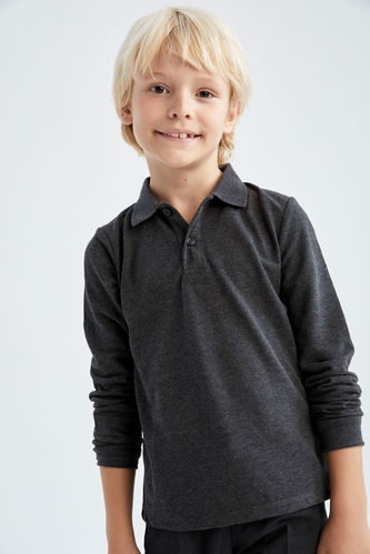 Erkek Çocuk Polo Yaka Pike Uzun Kollu Polo Tişört