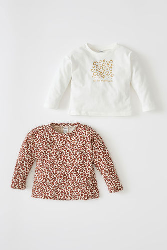 Lot de 2 t-shirts à manches courtes en coton à motif léopard pour bébé fille