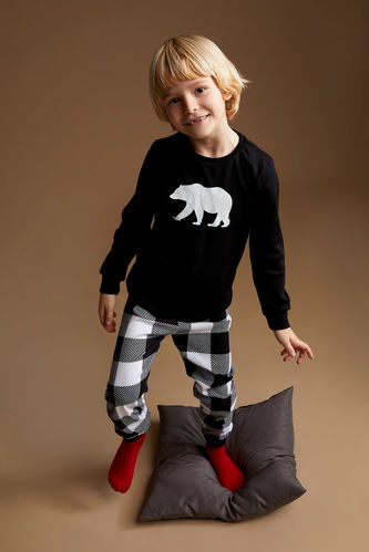 Erkek Çocuk Kareli Pamuklu Uzun Kollu Pijama Takımı