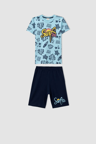 Erkek Çocuk Sörf Desenli Kısa Kollu Pijama Takımı