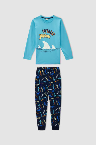 Erkek Çocuk Köpek Balığı Desenli Uzun Kollu Pijama Takımı