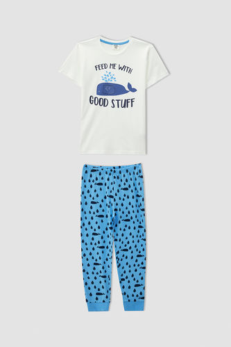 Erkek Çocuk Balina Baskılı Kısa Kollu Pijama Takımı