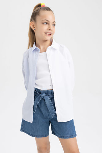 Kız Çocuk Renk Bloklu Uzun Kollu Gömlek