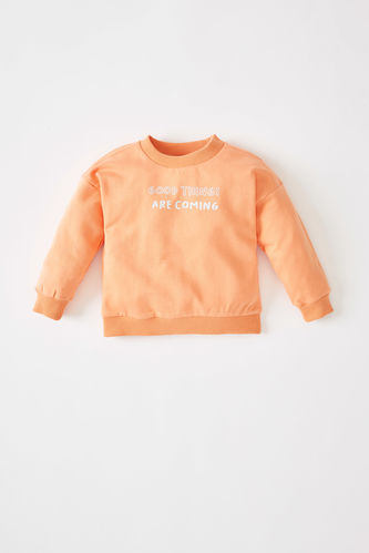 Sweat-shirt coupe classique col rond imprimé bébé fille en coton bio
