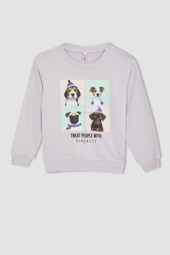 Girl Regular Fit Long Sleeve Dog Print Sweatshirt
