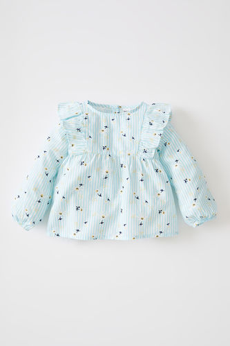 Рубашка с длинным рукавом с цветочным принтом с длинным рукавом из льна для малышей девочек