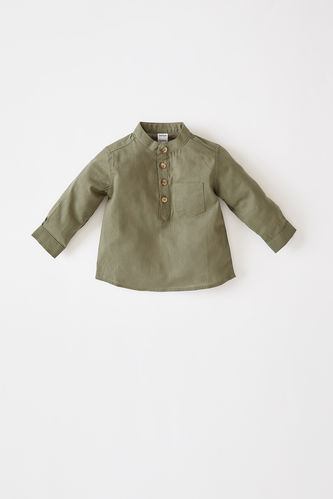 Рубашка c коротким рукавом и воротником стойкой для малышей мальчиков