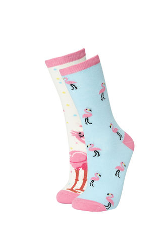 2 Pack Flamingo Print Long Socks