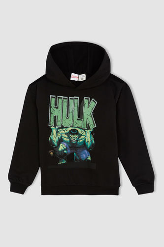 Erkek Çocuk Regular Fit Marvel Lisanslı Kapüşonlu Hulk Baskılı Sweatshirt