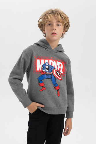 Erkek Çocuk Marvel Logo Only Kapüşonlu Kalın Sweatshirt