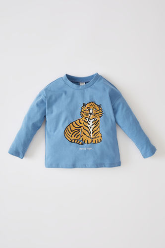 T-shirt en coton à manches longues et imprimé tigre pour bébé garçon