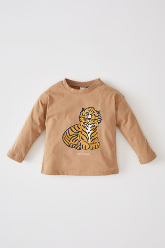 T-shirt en coton à manches longues et imprimé tigre pour bébé garçon