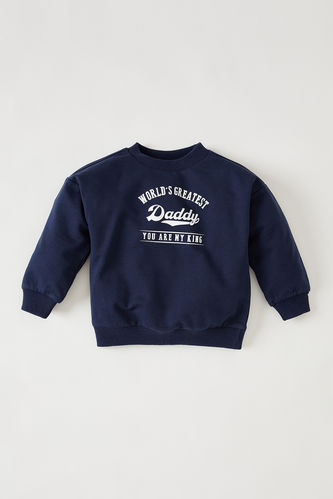 Regular Fit Long Sleeve Text Print Knitted Sweatshirt