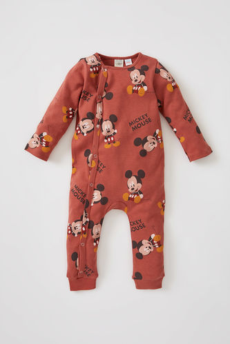 Erkek Bebek Mickey Mouse Lisanslı Uzun Kollu Yeni Doğan Çıtçıtlı Pamuklu Tulum