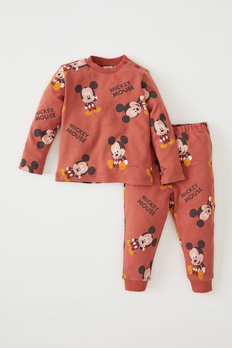 Erkek Bebek Disney Mickey & Minnie Lisanslıı Uzun Kollu Pamuklu Pijama Takımıa Takımı.