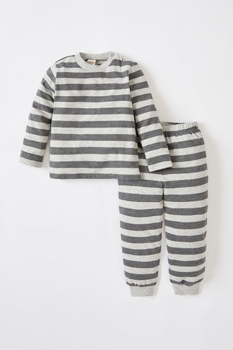 Erkek Bebek Çizgi Desenli Uzun Kollu Pamuklu Pijama Takımı