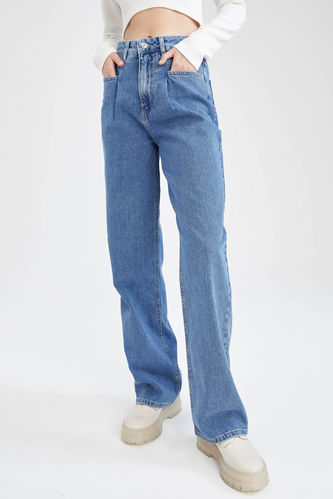 Geniş Paça Yüksek Bel Ekstra Uzun Jean %100 Pamuk Pantolon