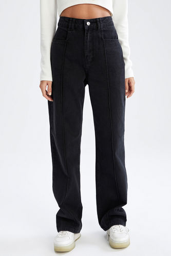 90's Geniş Paça Yıkamalı Yüksek Bel Jean %100 Pamuk Pantolon