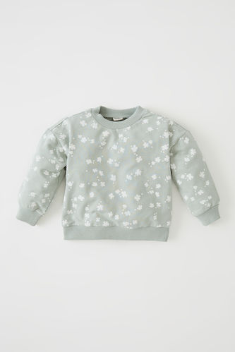 Regular Fit Long Sleeve Polka Dot Print Sweatshirt