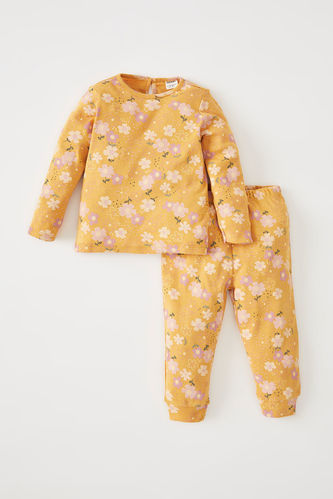 Kız Bebek Çiçek Desenli Uzun Kollu Pijama Takımı