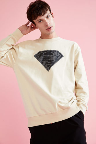 Superman Lisanslı Oversize Fit Bisiklet Yaka Uzun Kollu Sweatshirt