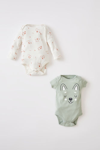 2 Pack Long Sleeve Fox Print Newborn Boydsuit