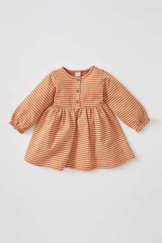 Baby Girl Regular Fit Striped Crew Neck Cotton Dress